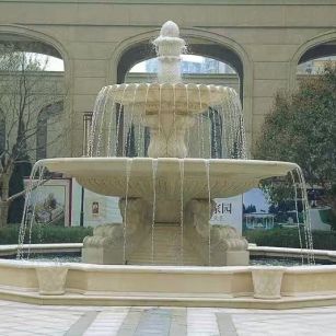 北海 黄金麻花岗岩异型加工——户外庭院石雕流水喷泉