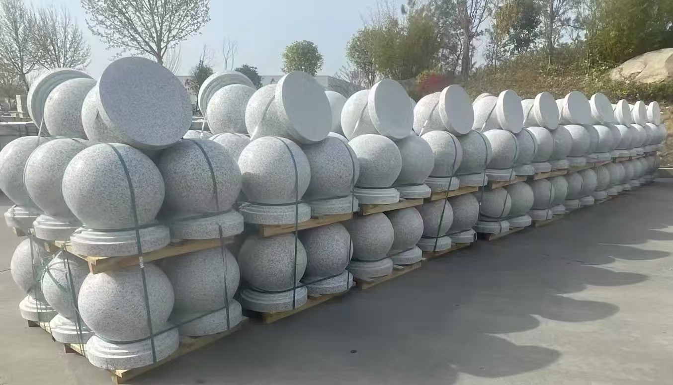 北海 白麻花岗岩石材圆球，石球，挡车球，隔离球，景观石球，风水球等