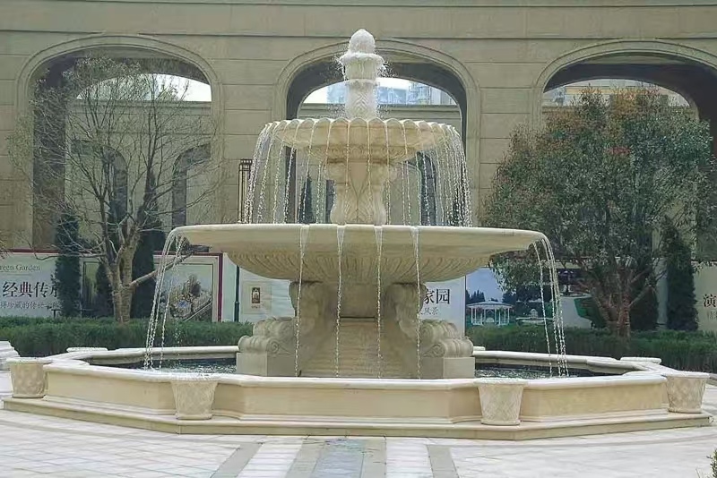 北海 黄金麻花岗岩异型加工——户外庭院石雕流水喷泉