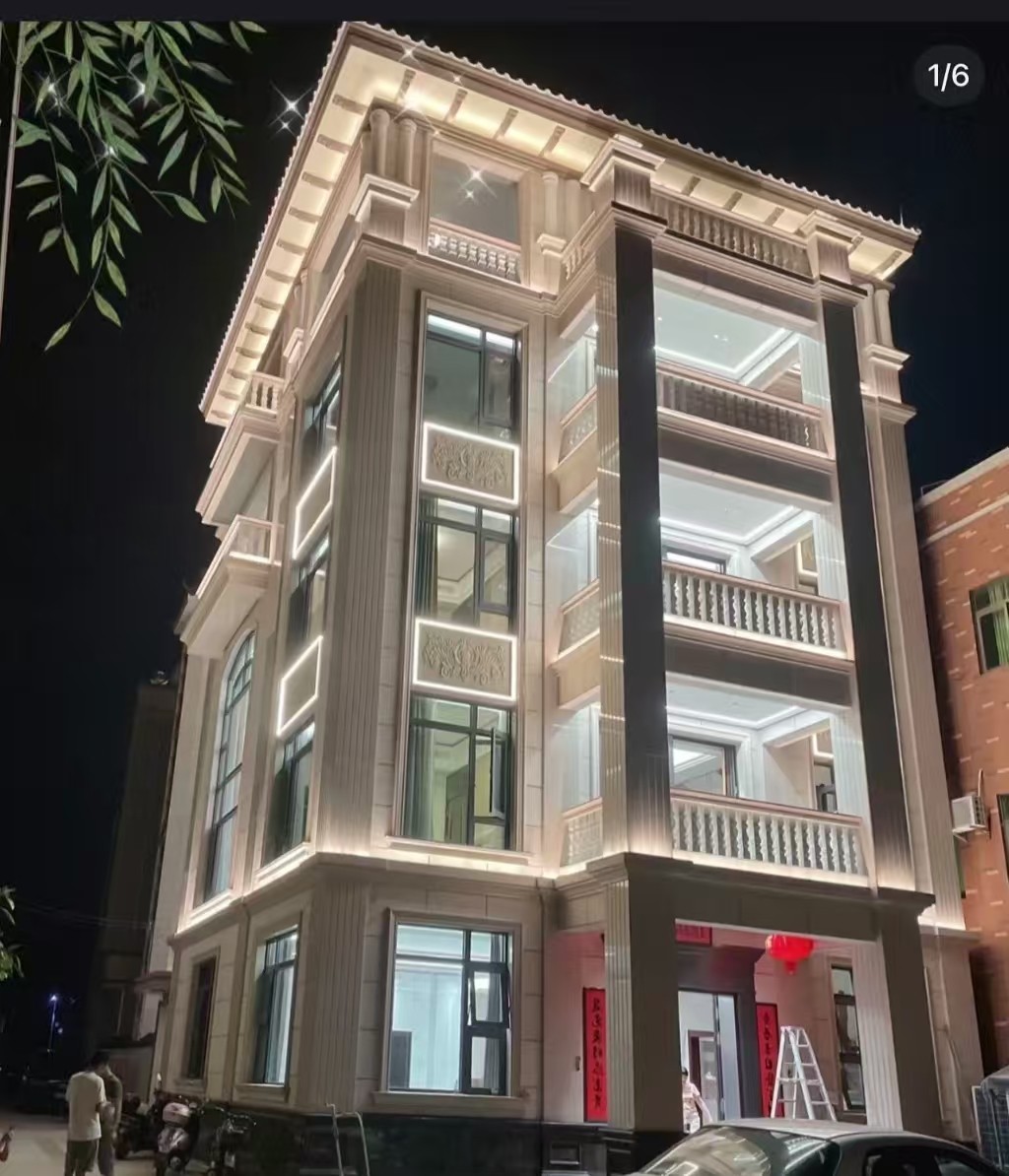 北海 芝麻白花岗岩别墅外墙夜间效果