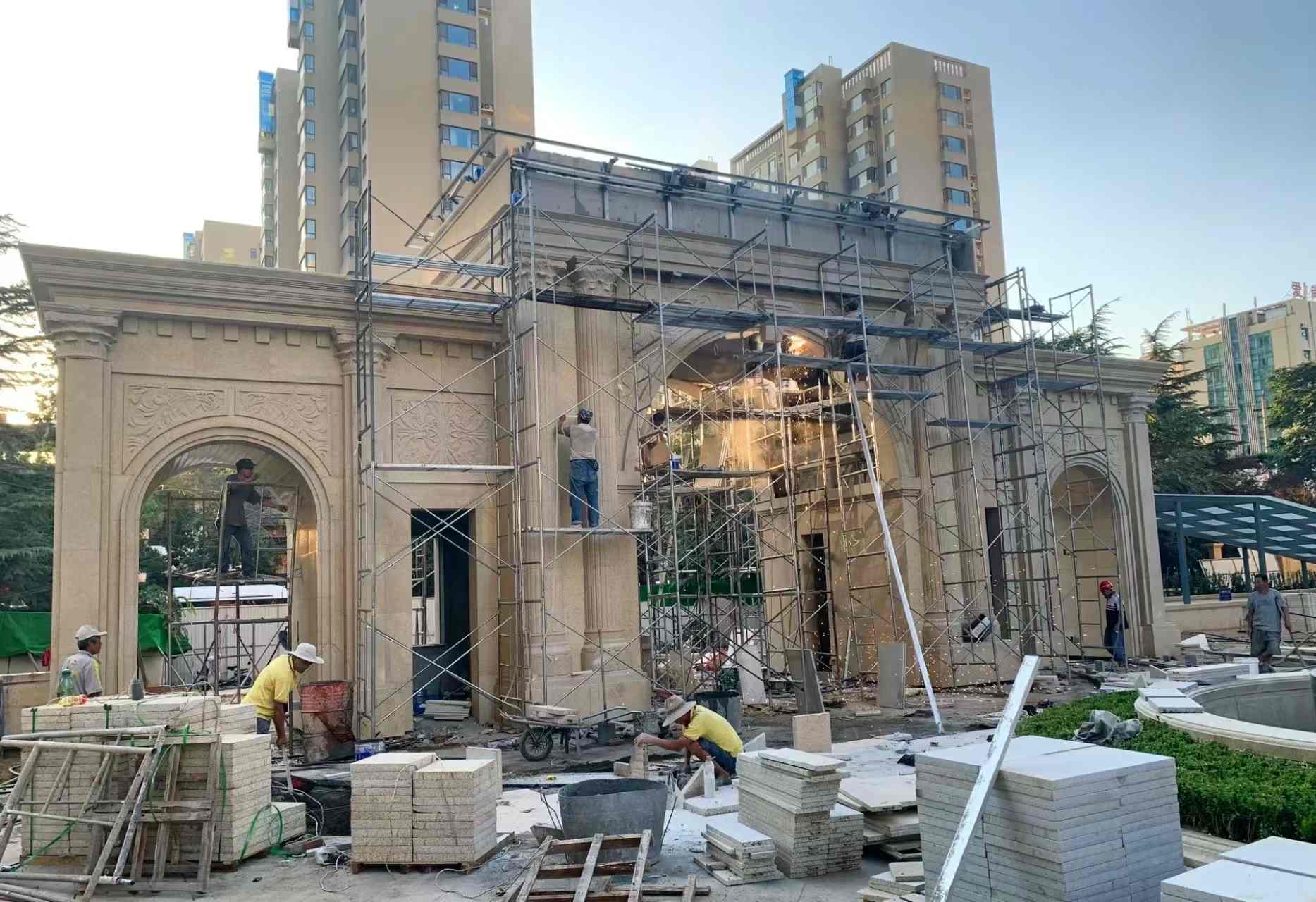 北海 黄金麻荔枝面花岗岩小区门楼外墙干挂