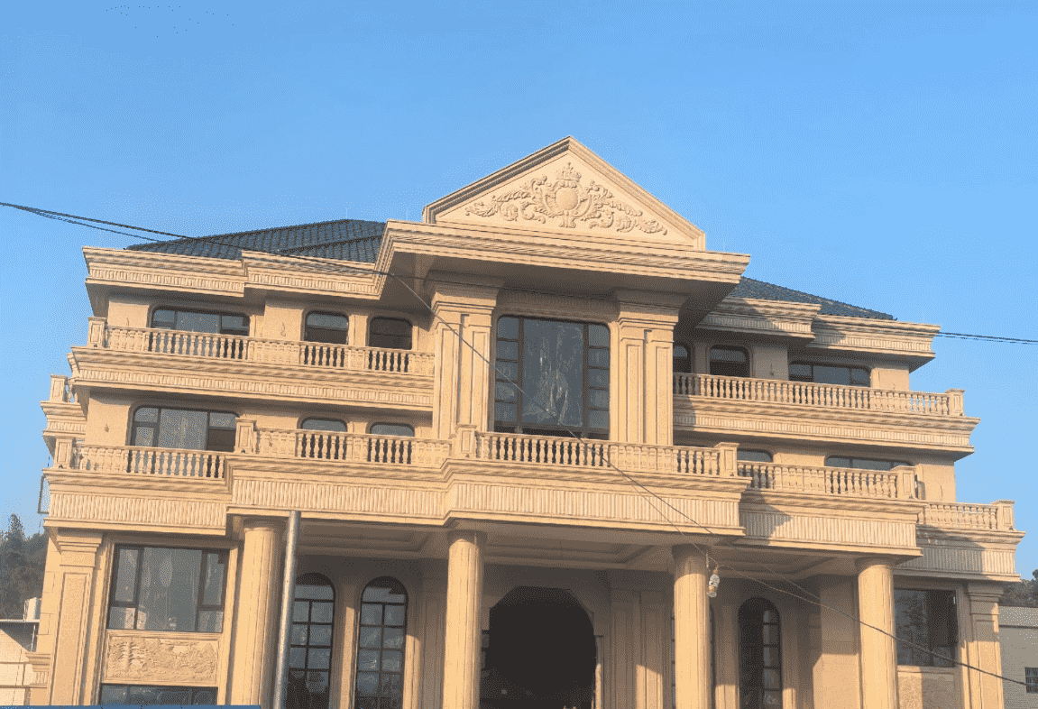 北海黄金麻别墅外墙干挂石材效果示例